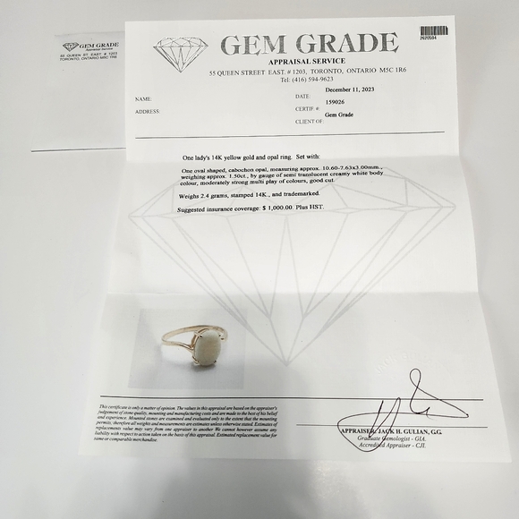 OPAL 14K Gold Ring Certificate - Picture 7 of 16